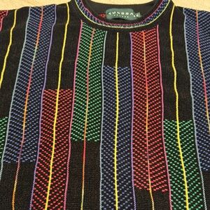 Tundra Coogi Crewneck Sweater Black and Red Vertical Stripes